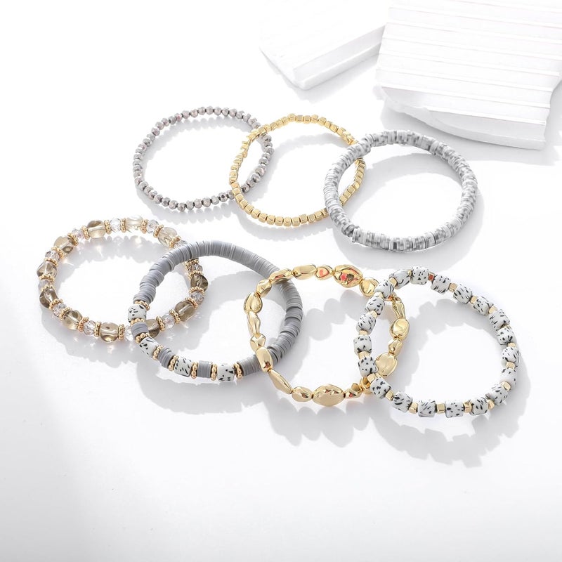 GOOJIDS Surfer Heishi Clay Bead Bracelets for Women Bohemian Stackable Gold Plated Beaded Stretch Bracelets Elastic Layering Friendship Bracelets Set Boho Jewelry - Image 3